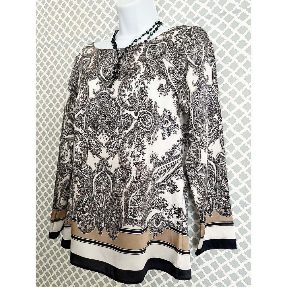 Talbots Paisley Print Blouse Beige Black White Size 2 - Picture 4 of 8